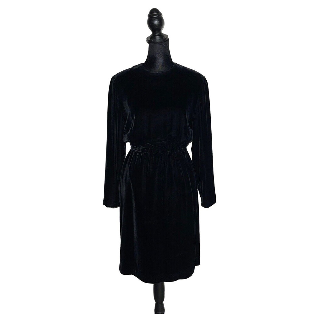 VTG Talbot's Black Velvet Dress Back Buttons Elastic Waist Zipper Womens Size 6P